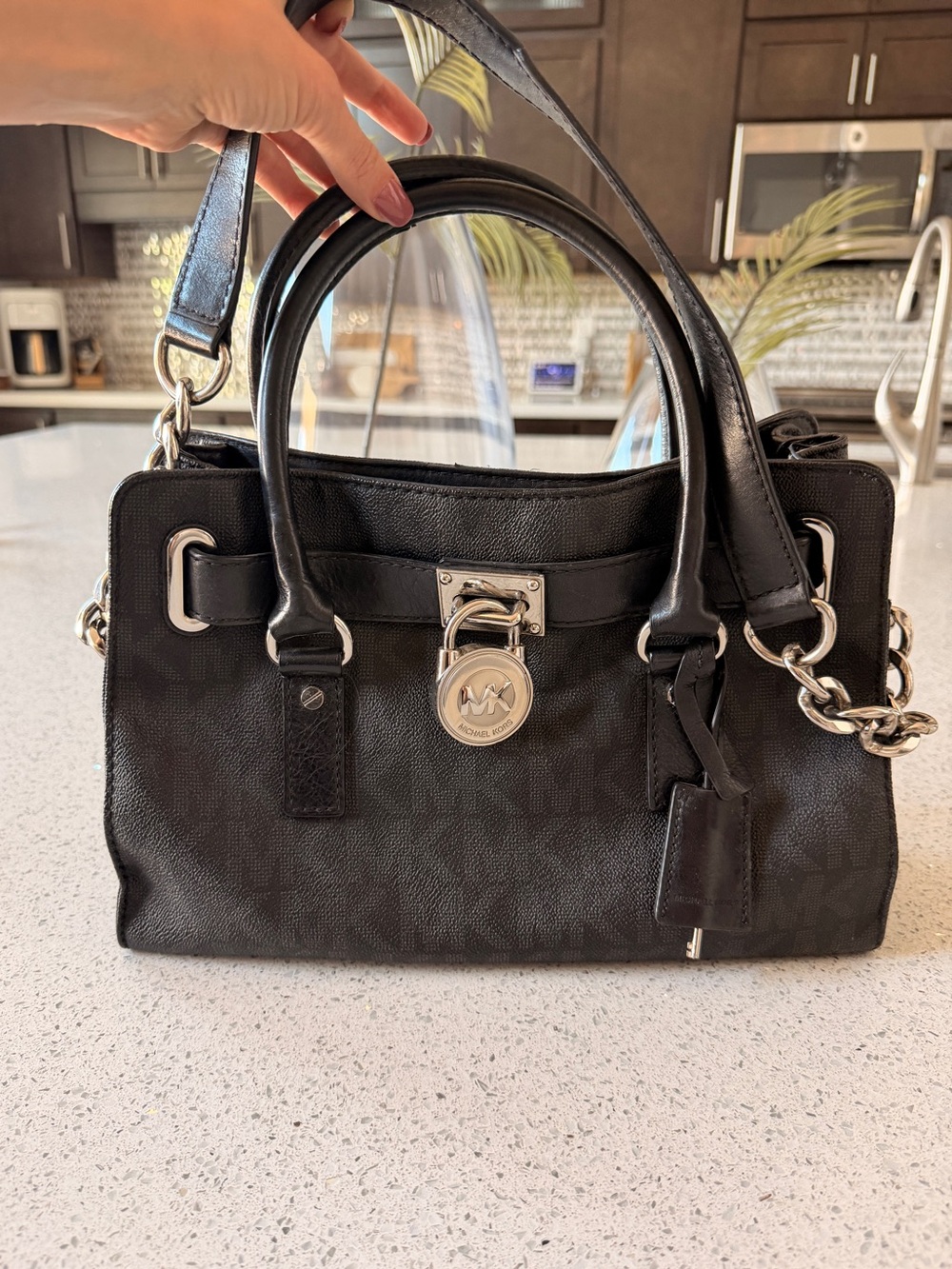 Michael Kors Black Signature Canvas Satchel with Silver-Tone Hardware